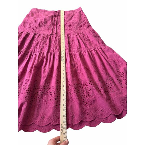 Sundance Bastilla Tiered Pink Eyelet Boho Skirt size L Fuchsia Pink - Picture 6 of 7